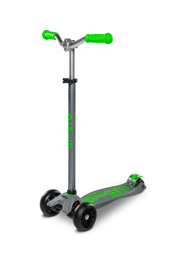 Maxi Micro Deluxe Pro - Grey/Green - 3-Wheeled Scooter for Kids, Ages 5-12
