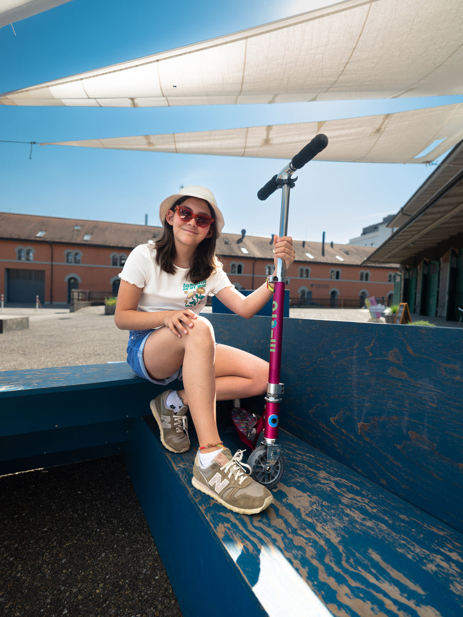 Micro Sprite Scooter - Raspberry Floral Dot - 2-Wheeled Scooter for Kids and Teens