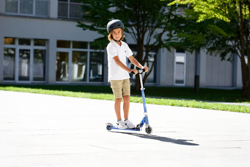 Micro Sprite Scooter - LED Wheels - Blue Stripe - 2-Wheeled Scooter for Kids and Teens