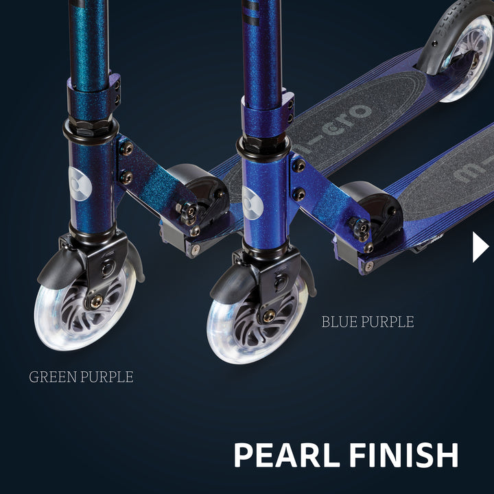 Micro Sprite Neochrome Scooter - LED Wheels - Pearl Blue Purple - 2-Wheeled Scooter for Kids and Adults