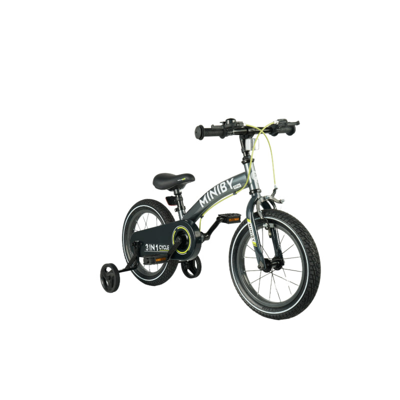 QPlay Miniby 3-in-1 Kids Bike: Balance to Pedal | 14" Air Wheels | Grey