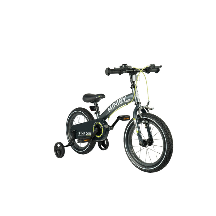 QPlay Miniby 3-in-1 Kids Bike: Balance to Pedal | 14" Air Wheels | Grey