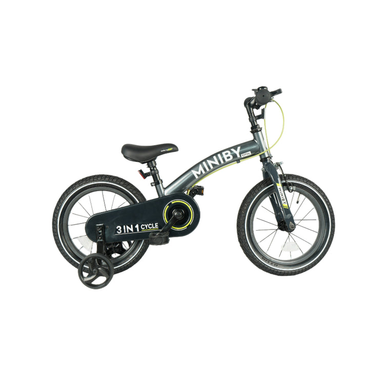 QPlay Miniby 3-in-1 Kids Bike: Balance to Pedal | 14" Air Wheels | Grey