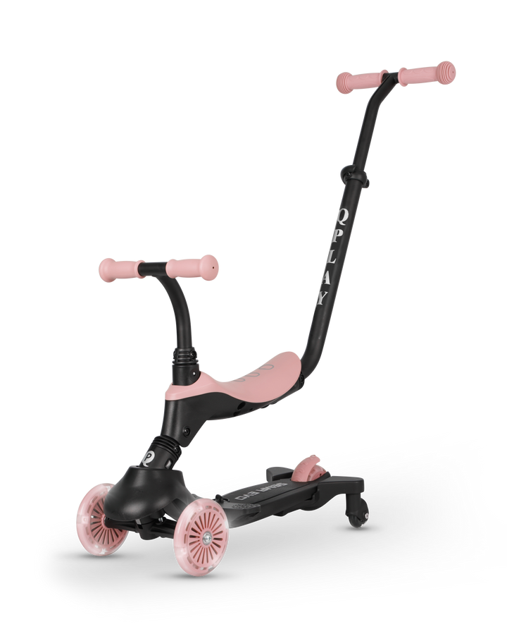 QPlay SEMA Evo Scooter: Multi-Stage Ride-on for ages 1-6 | LED Wheels & Deck | Coral Pink