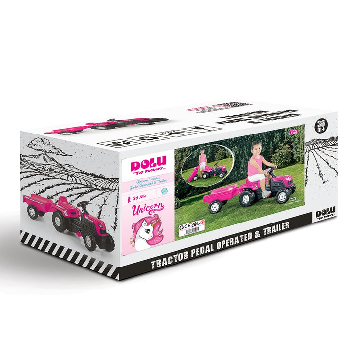 Dolu | Unicorn Kids Pedal Tractor with Trailer (Ages 3-6)