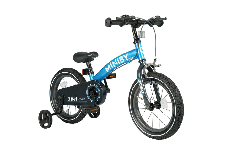 QPlay Miniby 3-in-1 Kids Bike: Balance to Pedal | 14" Air Wheels | Blue