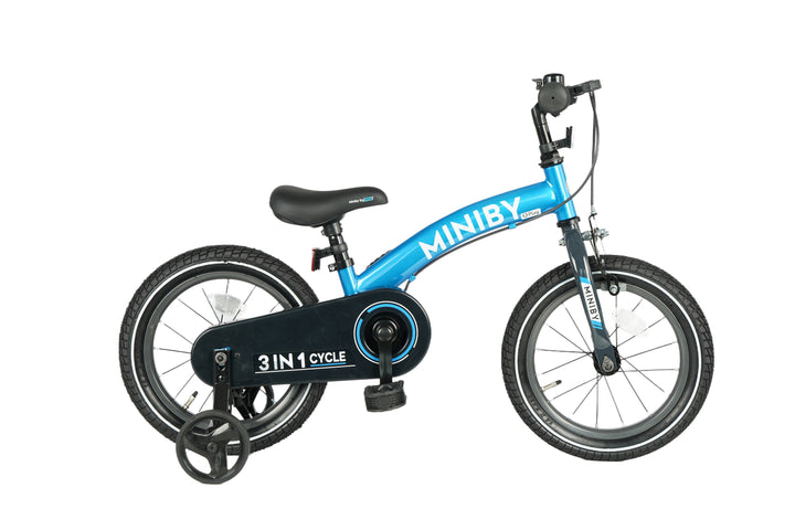 QPlay Miniby 3-in-1 Kids Bike: Balance to Pedal | 14" Air Wheels | Blue