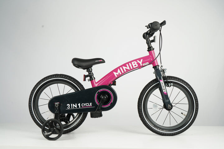 QPlay Miniby 3-in-1 Kids Bike: Balance to Pedal | 14" Air Wheels | Rose