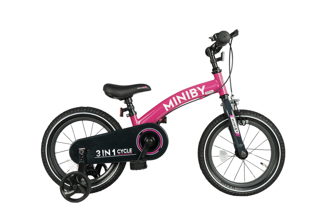 QPlay Miniby 3-in-1 Kids Bike: Balance to Pedal | 14" Air Wheels | Rose