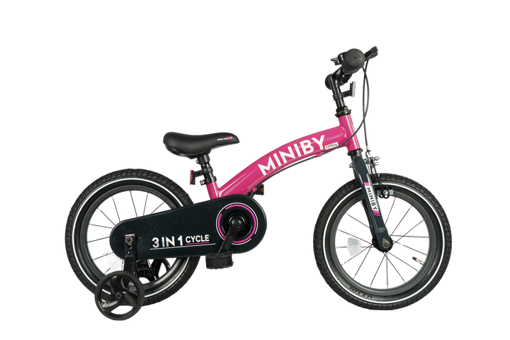 QPlay Miniby 3-in-1 Kids Bike: Balance to Pedal | 14" Air Wheels | Rose