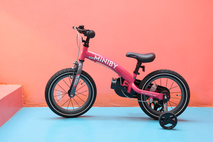 QPlay Miniby 3-in-1 Kids Bike: Balance to Pedal | 14" Air Wheels | Rose