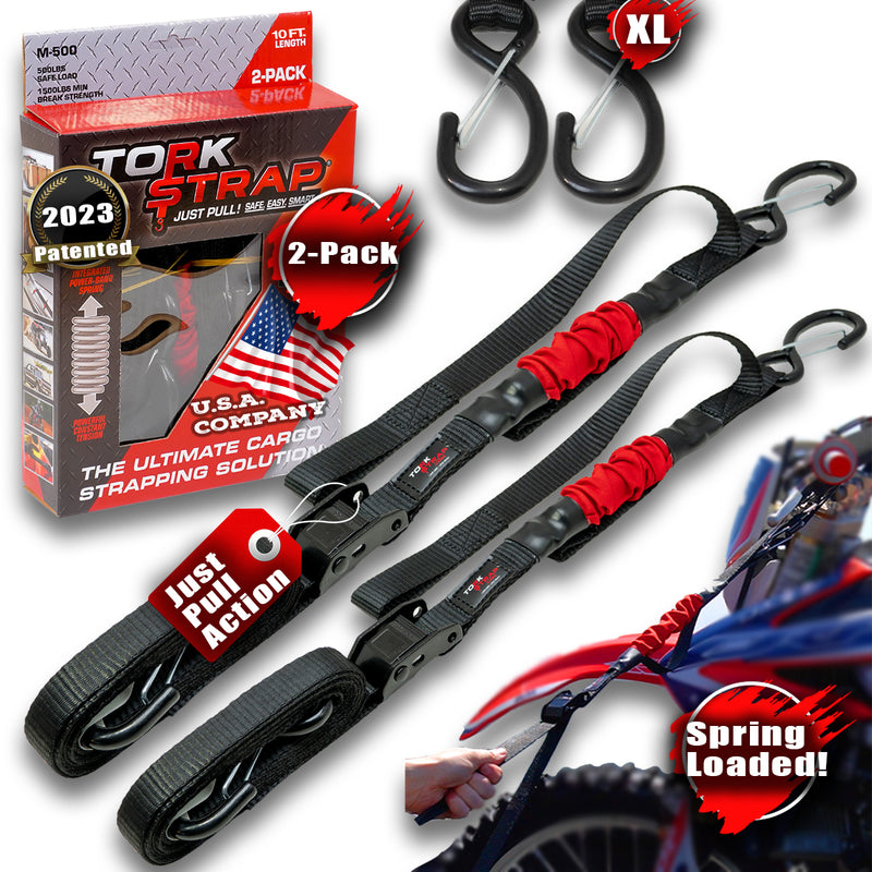 TorkStrap Model 500 - 2 Pack | MEDIUM-Duty Spring Loaded Tie-Down Straps for Secure Hauling.