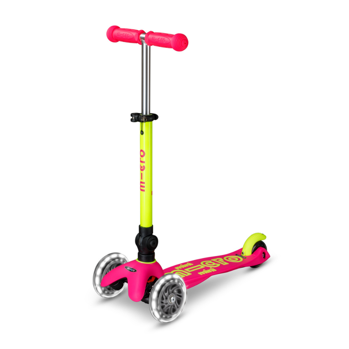 Mini Micro Deluxe - Foldable Neon LED - Flamingo Yellow | 3-Wheeled Scooter for ages 2-5