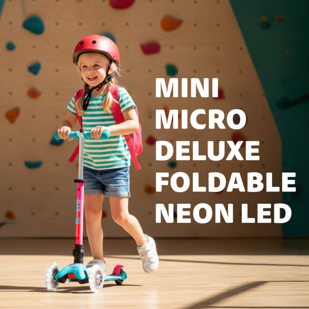 Mini Micro Deluxe - Foldable Neon LED - Flamingo Yellow | 3-Wheeled Scooter for ages 2-5
