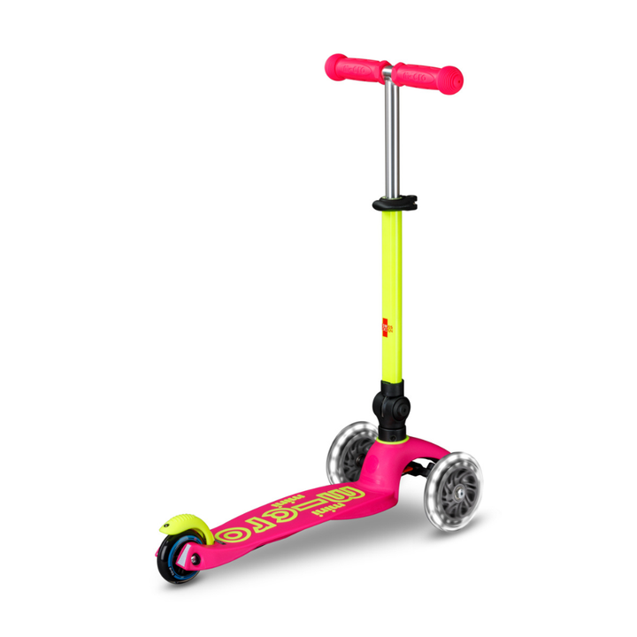 Mini Micro Deluxe - Foldable Neon LED - Flamingo Yellow | 3-Wheeled Scooter for ages 2-5