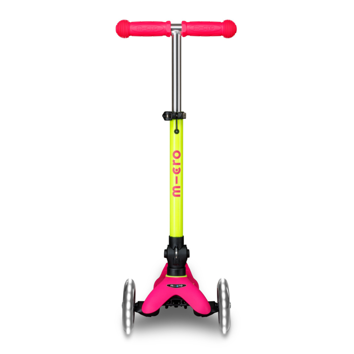 Mini Micro Deluxe - Foldable Neon LED - Flamingo Yellow | 3-Wheeled Scooter for ages 2-5