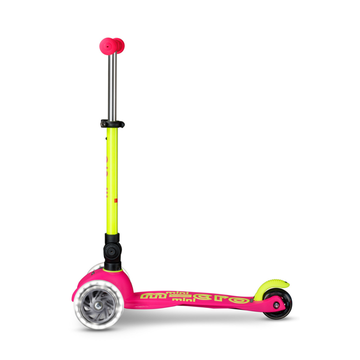 Mini Micro Deluxe - Foldable Neon LED - Flamingo Yellow | 3-Wheeled Scooter for ages 2-5