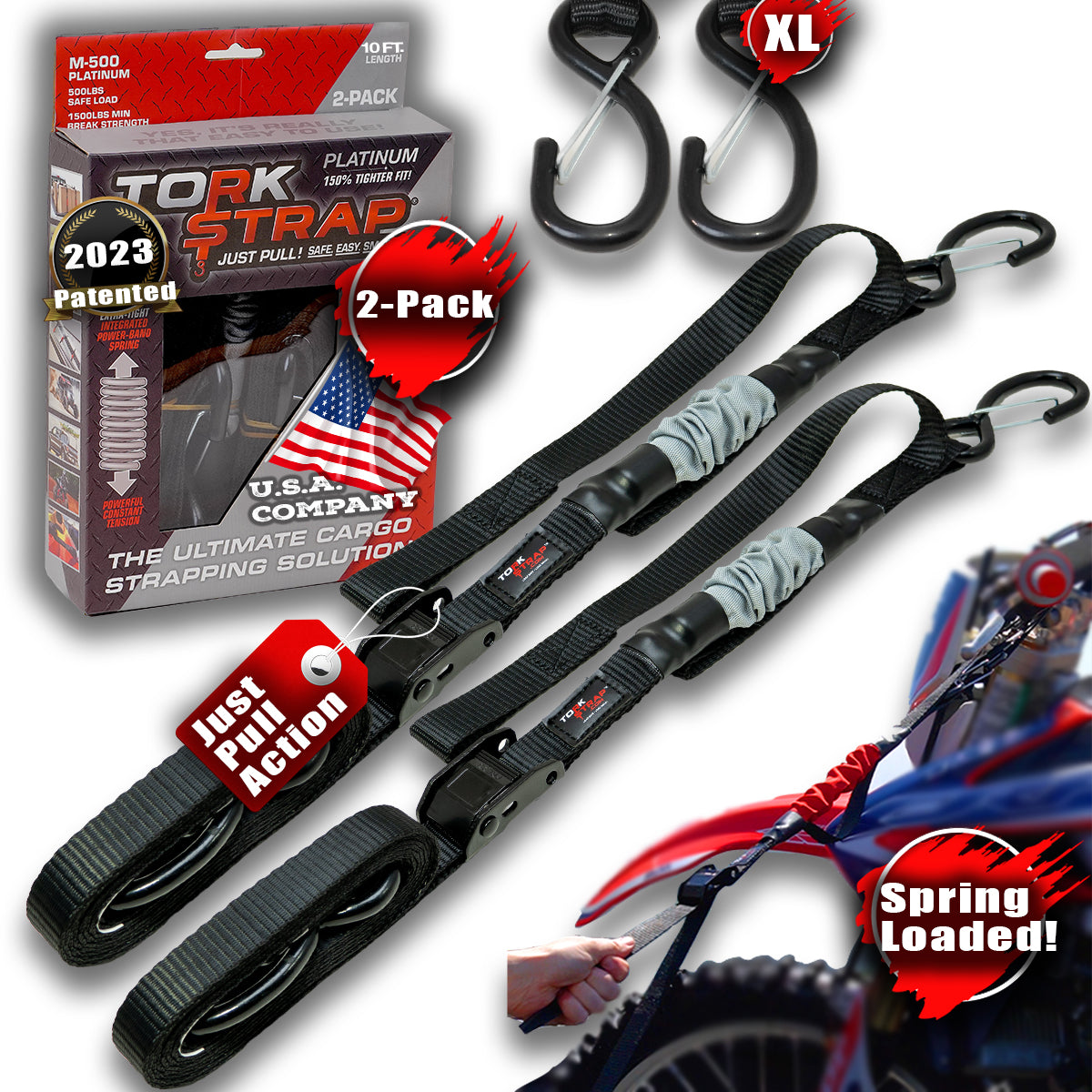 TorkStrap Model 500 - 2 Pack | MEDIUM-Duty Spring Loaded Tie-Down