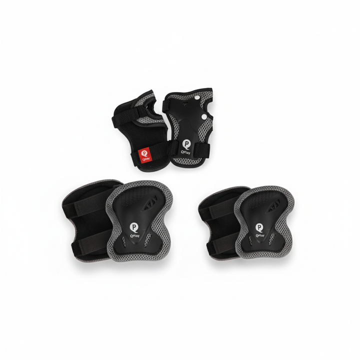 QPlay Protective Pads – Black | Knee, Elbow & Wrist | Size S