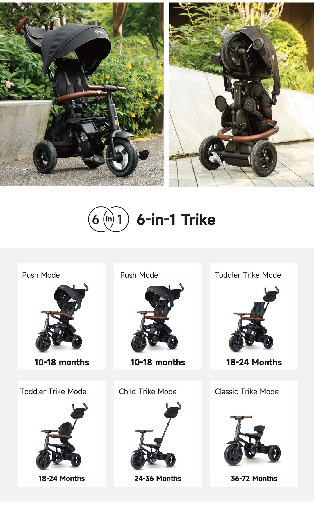 QPlay Rito Deluxe: Transforming Tricycle | Black