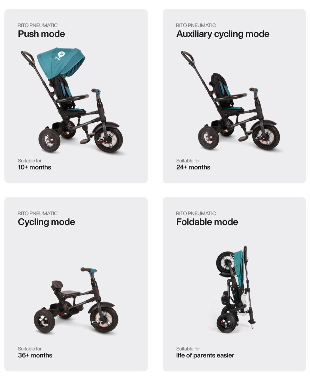 QPlay Rito Air Gel: Transforming Tricycle | Black