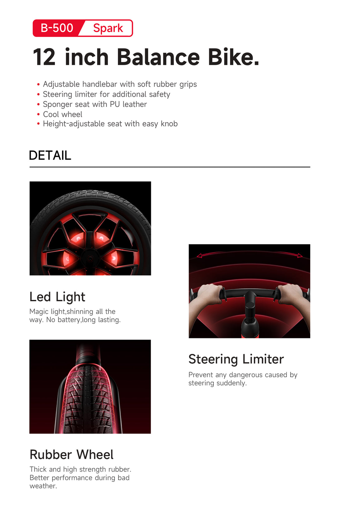 Qplay Spark Balance Bike with LED Lights - Blue