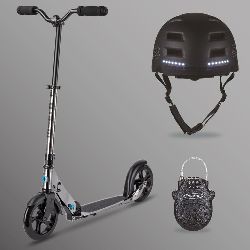 Micro Sprite Neochrome Scooter - LED Wheels - Black - 2-Wheeled Scooter for Kids and Adults