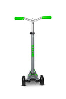 Maxi Micro Deluxe Pro - Grey/Green - 3-Wheeled Scooter for Kids, Ages 5-12