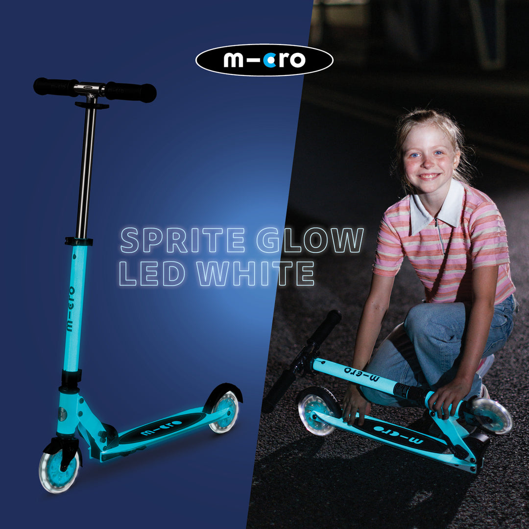 Micro Sprite Scooter - LED Wheels - Glow White - 2-Wheeled Scooter for Kids and Teens