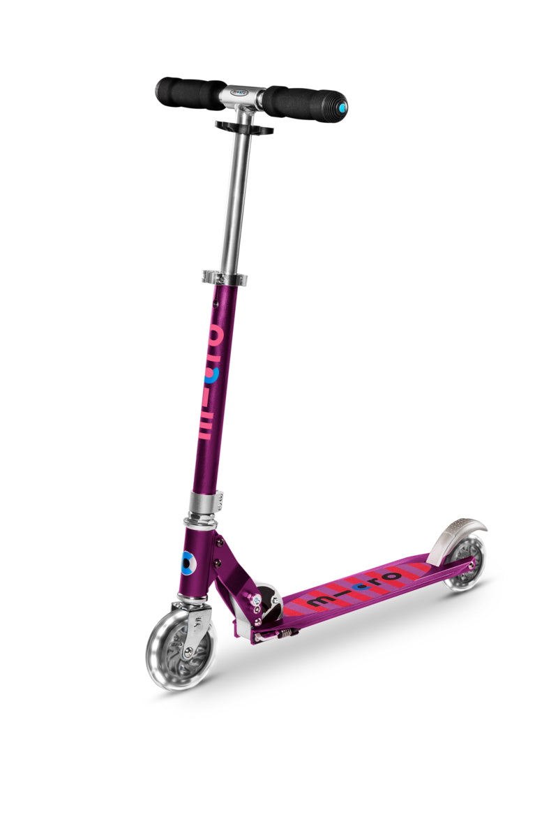 Micro Sprite Scooter - LED Wheels - Purple Stripe - 2-Wheeled Scooter for Kids and Teens