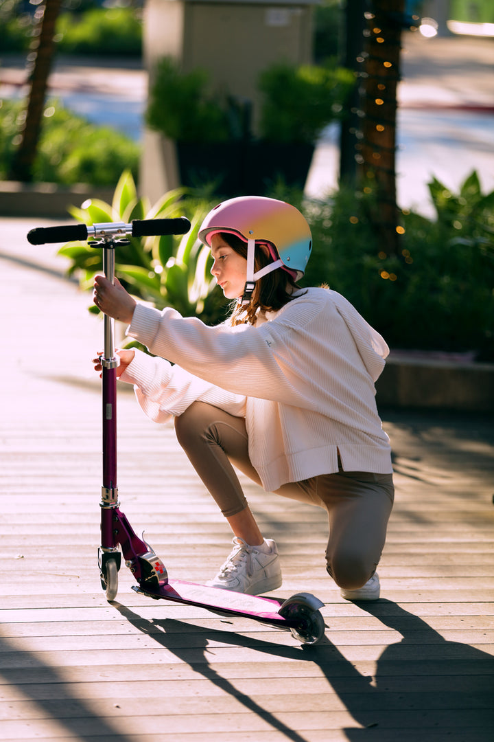 Micro Sprite Scooter - LED Wheels - Purple Stripe - 2-Wheeled Scooter for Kids and Teens