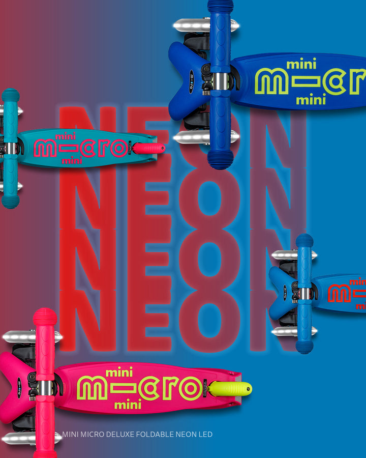 Mini Micro Deluxe - Foldable Neon LED - Marine Pink | 3-Wheeled Scooter for ages 2-5