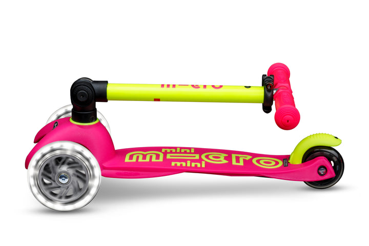 Mini Micro Deluxe - Foldable Neon LED - Flamingo Yellow | 3-Wheeled Scooter for ages 2-5