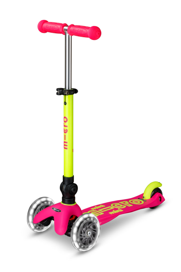 Mini Micro Deluxe - Foldable Neon LED - Flamingo Yellow | 3-Wheeled Scooter for ages 2-5