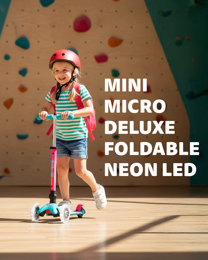 Mini Micro Deluxe - Foldable Neon LED - Marine Pink | 3-Wheeled Scooter for ages 2-5