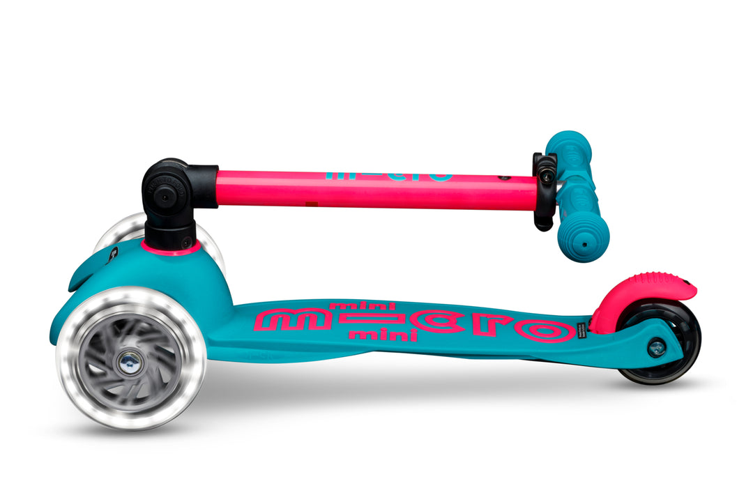 Mini Micro Deluxe - Foldable Neon LED - Marine Pink | 3-Wheeled Scooter for ages 2-5