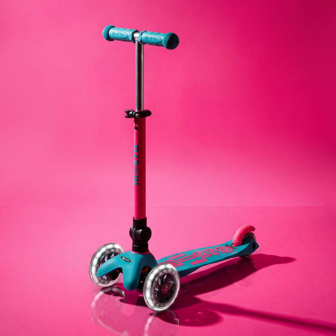 Mini Micro Deluxe - Foldable Neon LED - Marine Pink | 3-Wheeled Scooter for ages 2-5