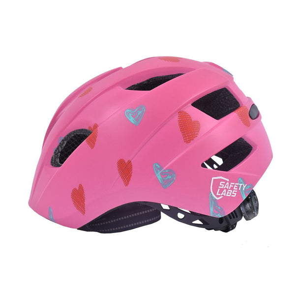 Safety Labs Kids Helmet | LED safety light | Ages 2 - 7 - EN1078 Certified - Pink Hearts