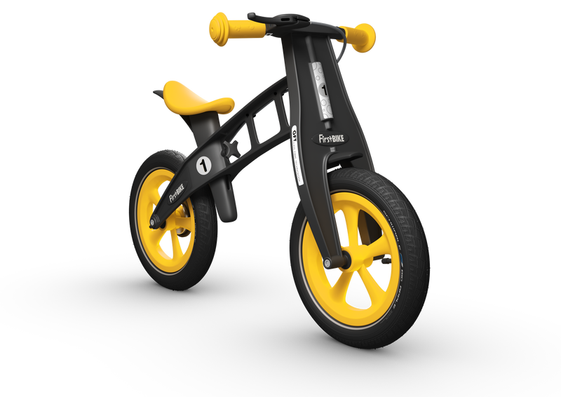 FirstBIKE Kids Balance Bike Adaptable Height Lightweight Develops Balance No Training Wheels Model Limited Yellow